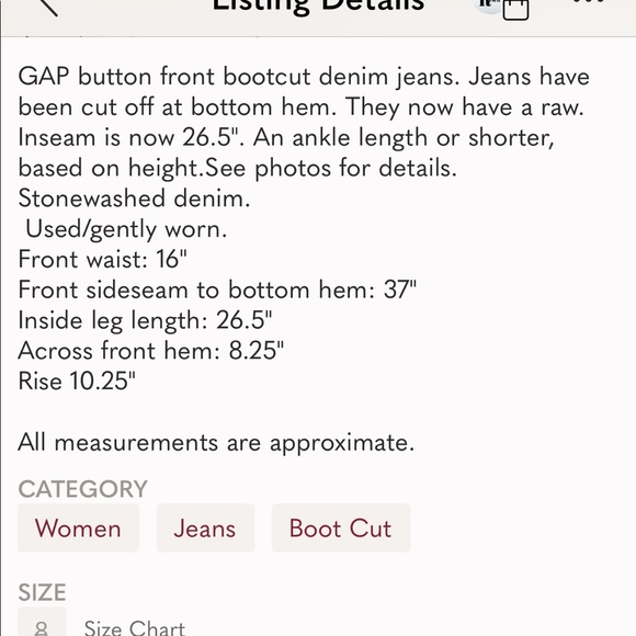 GAP Button Front Bootcut Denim Jeans - Picture 9 of 9